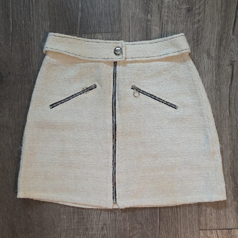 Zara Tweed Mini Skirt with Zipper Accents